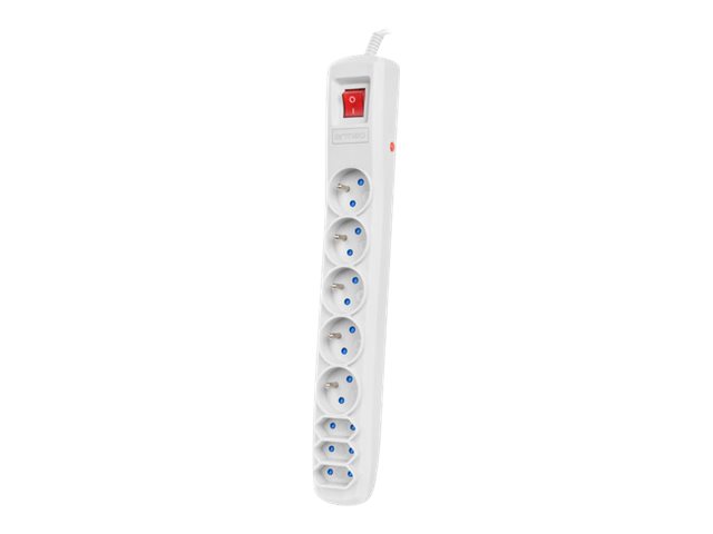 Armac R8 - Stikdåse - Ac 230 V - 2300 Watt - Input: Type E - Output-Stikforbindelser: 8 (5 X Type E, 3 X Strøm 2-Pæl) - 1.5 M Ledning - Grå