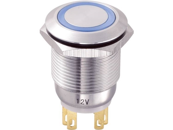 Tru Components Las1-Gq-11E/B/12V Festverdrahteter Taster 250 V/Ac 3 A 1 X Aus/(Ein) Berührung Blau 1 Stück