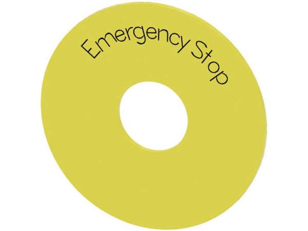 Siemens Pad Label Gul Med Påskrift: Nødstop Ydre Diameter 75Mm Indre 225Mm Tykkelse 2Mm 3Su1900-0Bb31-0Da0