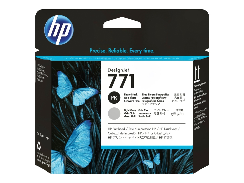 HP 771 DesignJet-skrivehoved, fotosort/lys grå, HP DesignJet Z6200-fotoprinterserien, Termisk inkjet, Sort, CE020A, Singapore, 28 mm