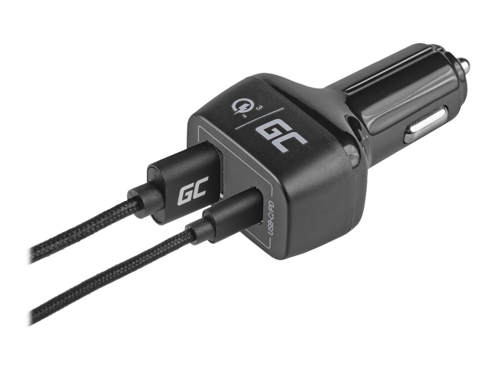 Green Cell - Bilstrømsadapter - 42 Watt - Pd, Qc 3.0 - 2 Output-Stikforbindelser (Usb, Usb-C) - Sort