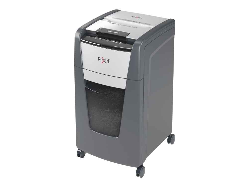 Makulator - Rexel Optimum AutoFeed+ 225X, krydsmakulering, 55 dB, 23 cm, sort/grå