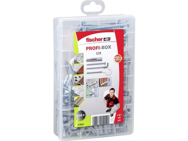 Fischer 518526, Skrue Og Vægstiksæt, Autoklaveret Gasbeton, Mursten, Beton, Gipsblok, Gipsfiberplader, Gipsplade, Nylon, 77 Stk, Kasse, 50 Universal