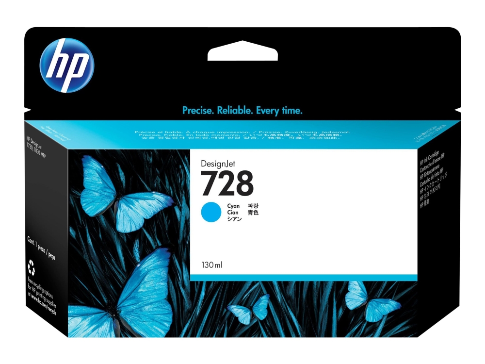 Hp 728 - 130 Ml - Cyan - Original - Designjet - Blækpatron - For Designjet T730, T830