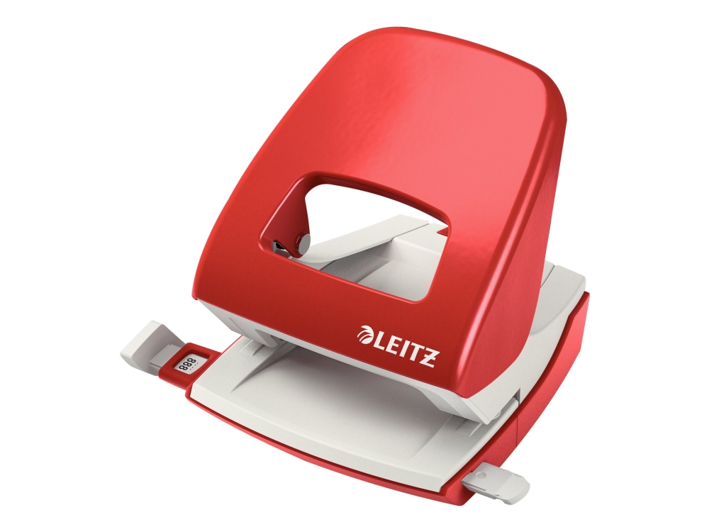Hulapparat Leitz 5008 NeXXt, 2-huls 30 ark metal blister Rød