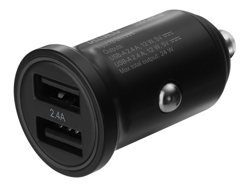 Deltaco Usb-Car127 - Bilstrømsadapter - 24 Watt - 2.4 A - 2 Output-Stikforbindelser (Usb) - Sort