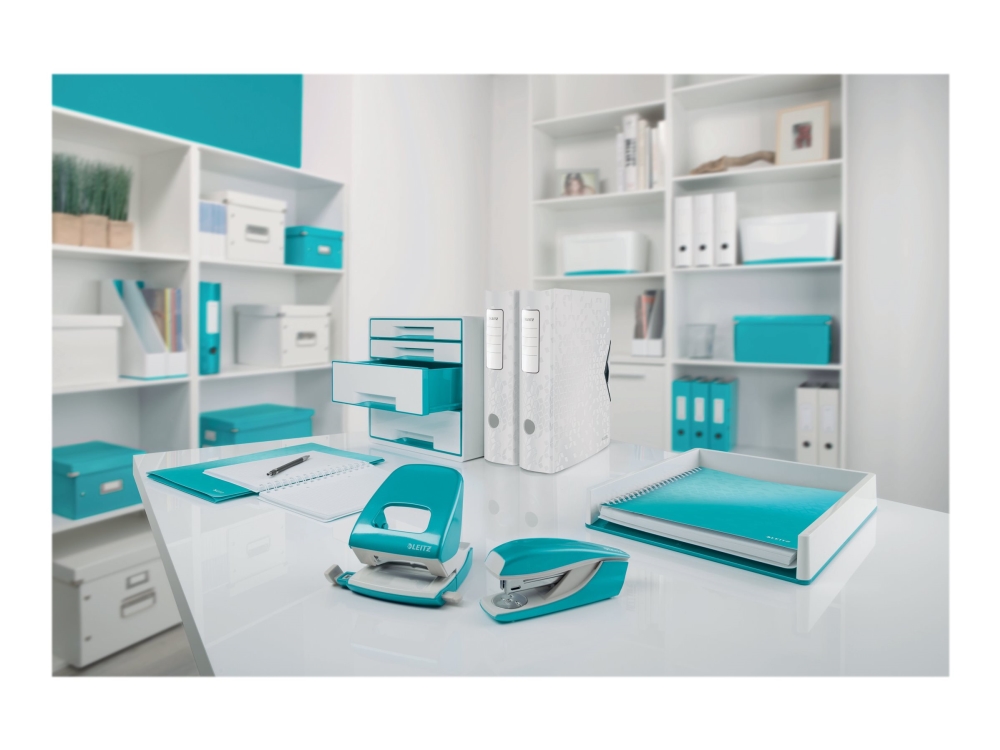 Hulapparat Leitz 5008 NeXXt WOW, 2-huls 30 ark metal blister Isblå
