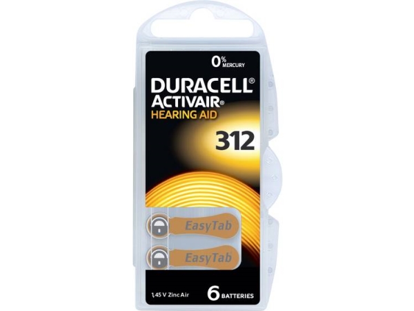 Za 312 Høreapparatbatterie Zink-Luft 1,45 V 160 Mah Duracell Activair 312 6 Stk