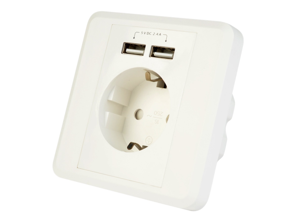 Energenie Eg-Acu2a2-01 - Strømsokkel-Outlet - 2P+E - Type F, Usb - Med Lukkere - 1 Gang - 1 Strømsokkel, 2 Usb-Sokler - 2.4 A