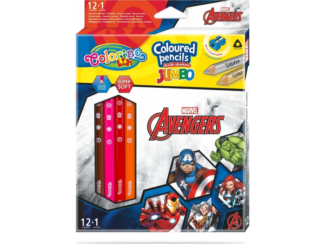 Patio Dreieckige Buntstifte Jumbo 12 Stück 13 Farben + Anspitzer Colorino Kids Avengers