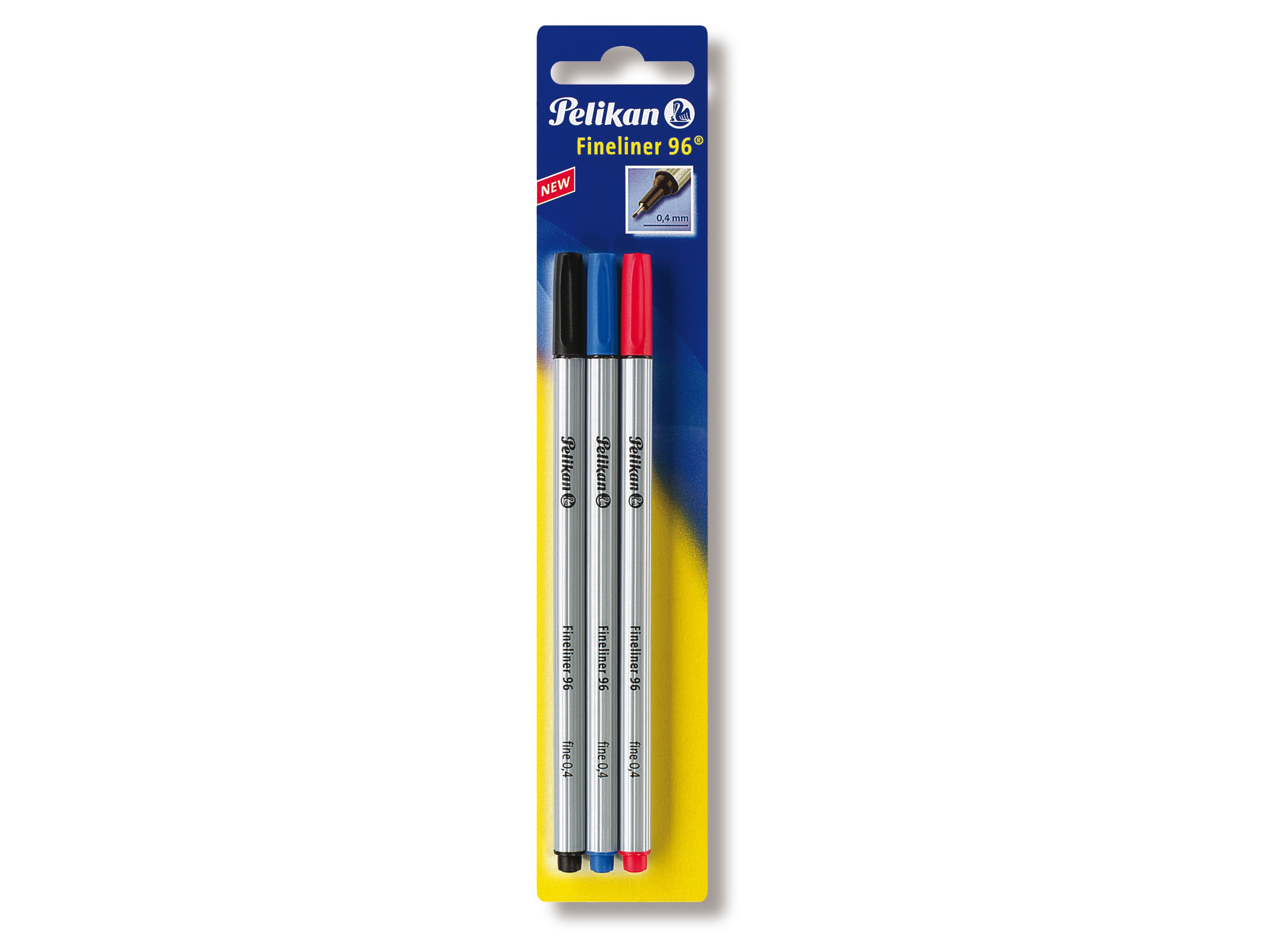 Pelikan Fineliner 96, Svart, Blå, Röd, Fin, 0,4 mm, Tyskland, Blåsa, 3 styck | Skrivredskap - Fiberpennor & Fineliner - Fineliner | GameStuff