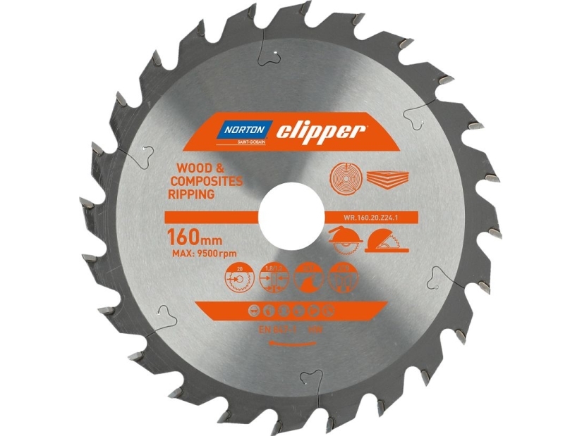 Norton Rundsavsklinge 160 Mm X 20 Mm X 24Z Til Træ Og Kompositter Atb (1,8 / 1,2)