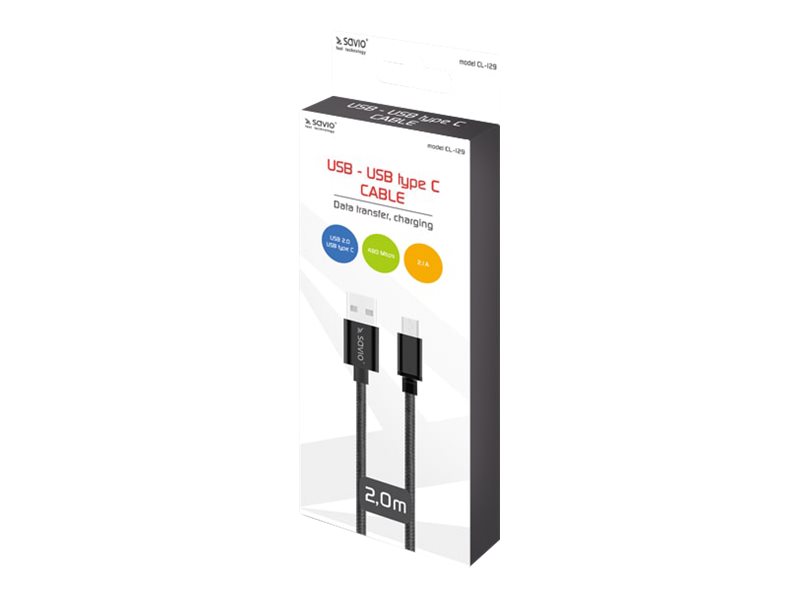 Savio Cl-129 - Usb-Kabel - Usb-C (Han) Til Usb (Han) - Usb 2.0 - 2.1 A - 2 M - Sort