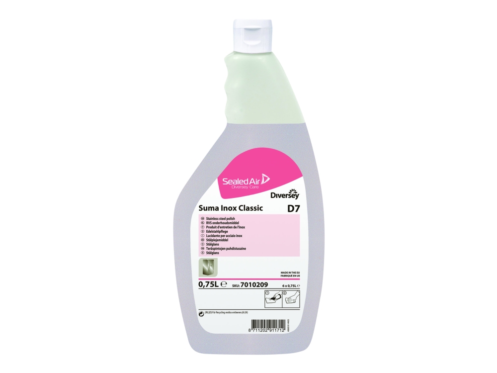 Suma Inox Classic D7 - Pudsemiddel - Væske - Flaske - 0.75 L - Professionel - Klar (Pakke Med 6)