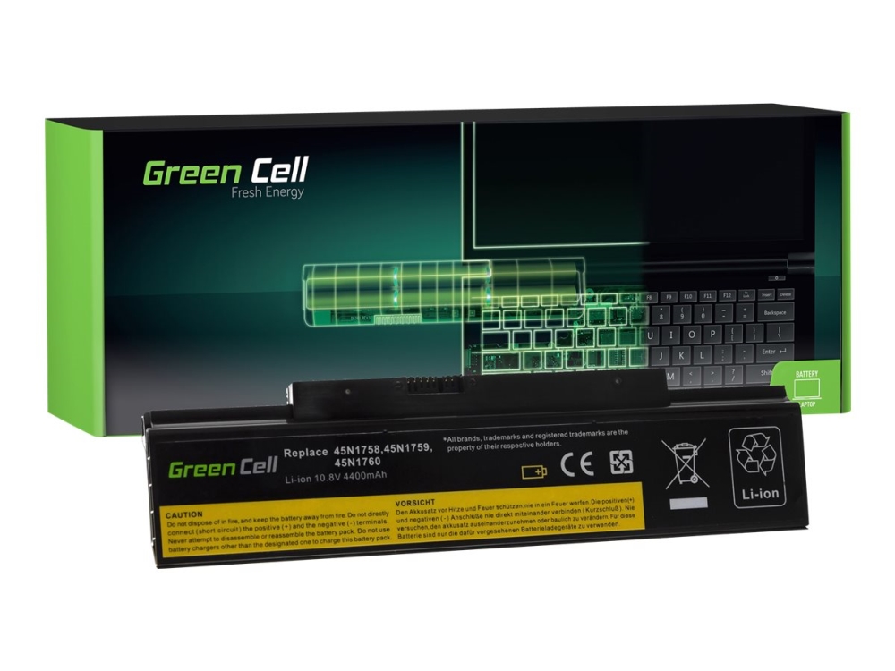 Green Cell - Batteri til bærbar computer (svarende til: Lenovo 45N1759, Lenovo 45N1758) - Litiumion - 6-cellet - 4400 mAh - sort - for Lenovo ThinkPad E560 20EV, 20EW  E565 20EY  ThinkPad Edge E550 20DF, 20DG  E555 20DH