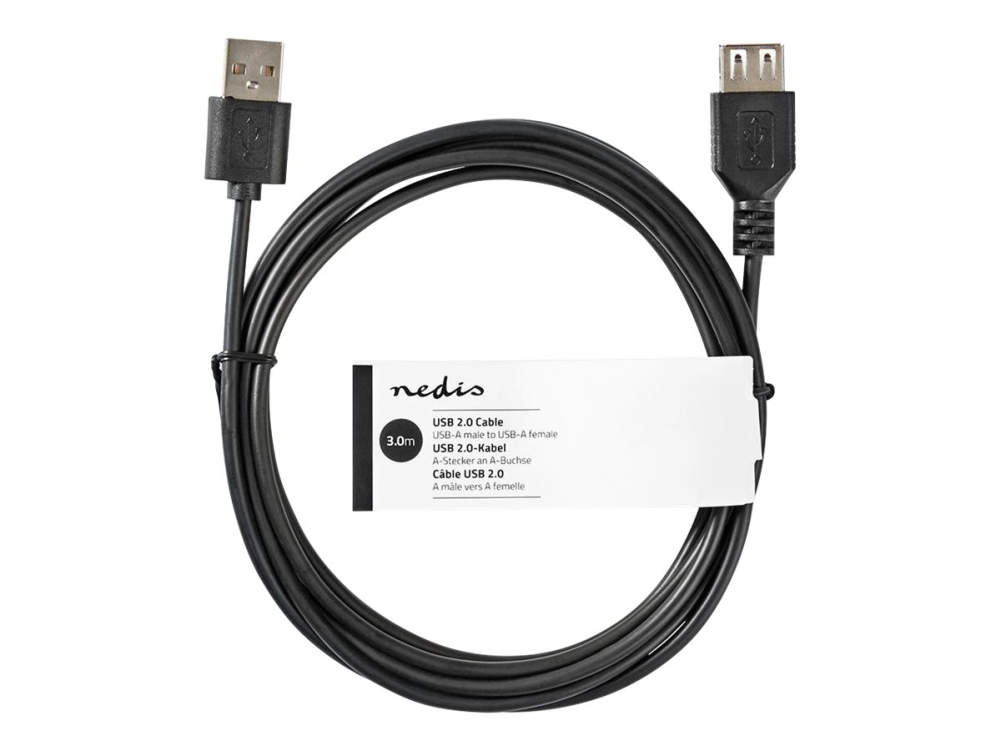 Nedis - Usb Forlængerkabel - Usb (Han) Til Usb (Hun) - Usb 2.0 - 3 M - Sort
