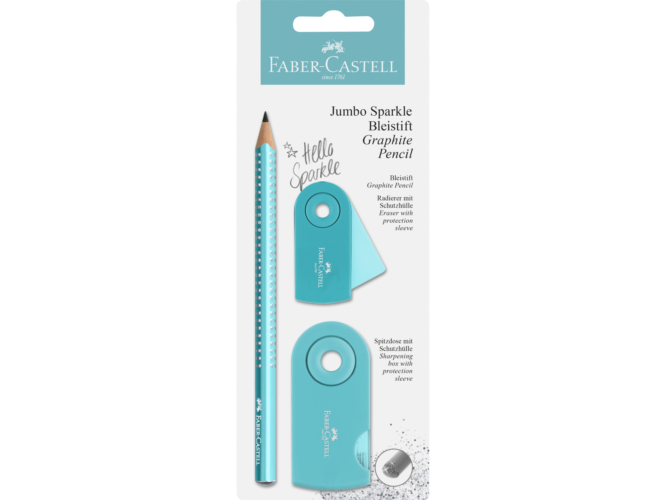 Blyertspenna Faber-Castell Sparkle Jumbo Turquoise Glitter Graphite - Skolset