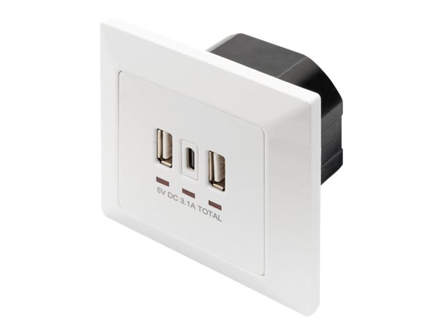 Digitus Da-70618 - Usb-Outlet - Usb, Usb Type C - 2 Usb-Sokler, 1 Usb-C-Sokkel - 3.1 A - Ral 9003, Signalhvid
