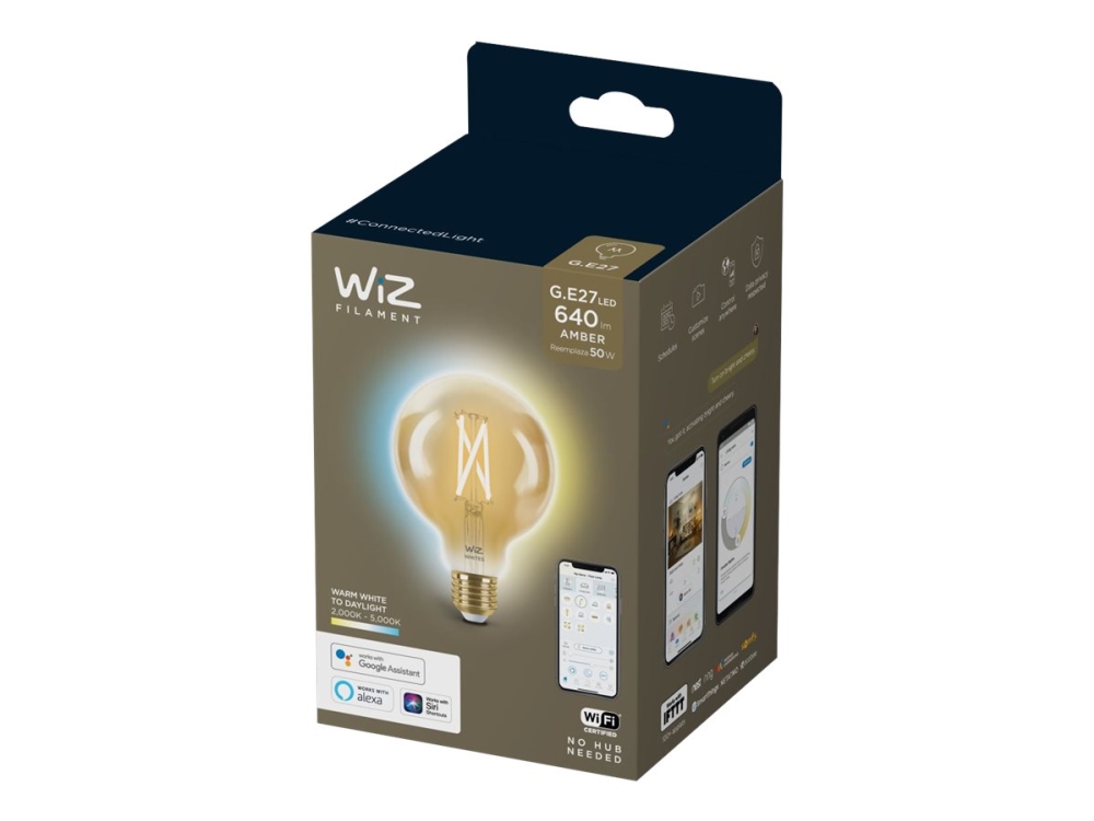 Wiz Whites Led Glödlampa Med Filament Form: G95 E27 6.7 W Motsvarande 50 W Klass A Varmvitt Till Dagsljus 2000 5000 K Barnsten