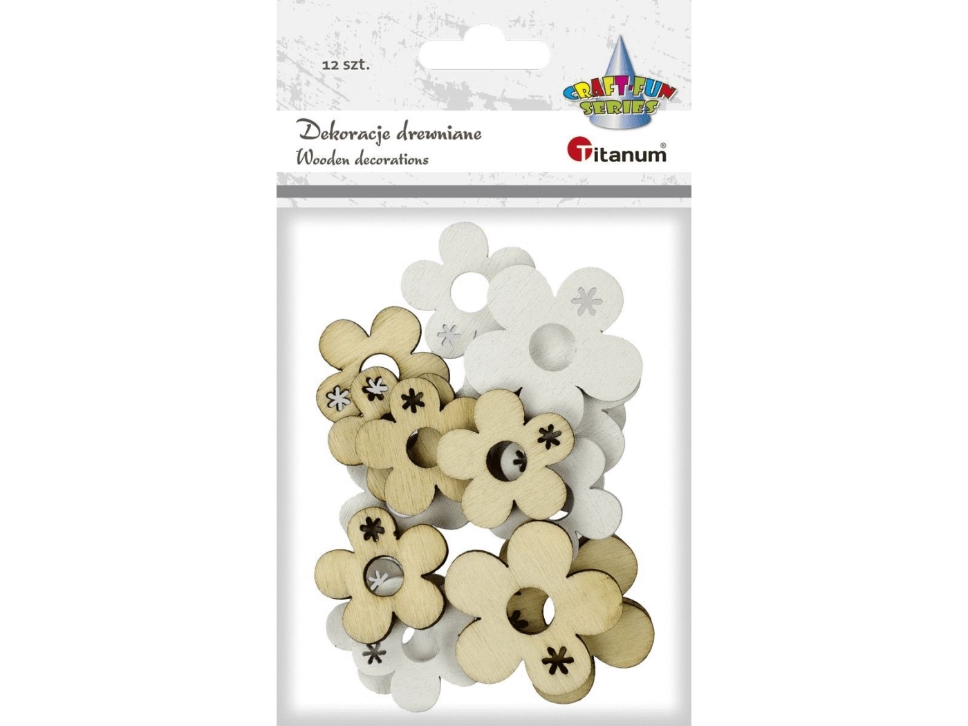 Titanum Wooden Flowers 23 And 30Mm Natural White 12 Pcs