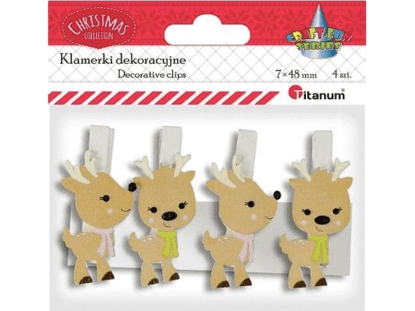 Titanum Wooden Clips With Reindeer Decor 4 Pcs