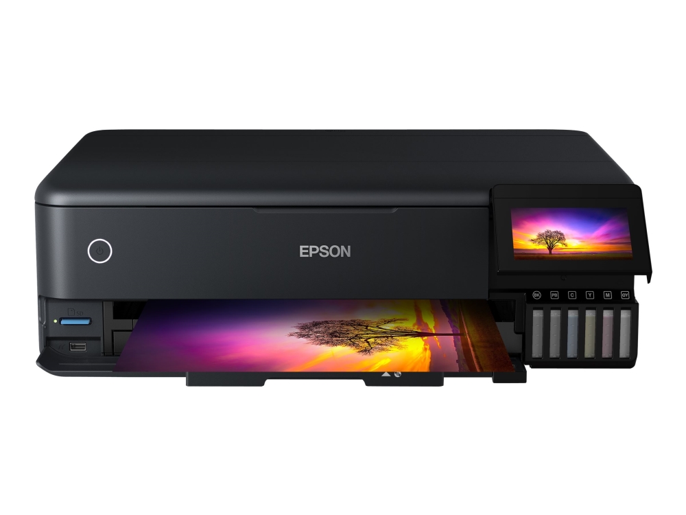 Epson EcoTank ET-8550 - Multifunktionsprinter - farve - - kan genopfyldes - A3 (medie) - op til 16 spm (udskriver) USB, LAN, vært, Wi-Fi(ac) - sort