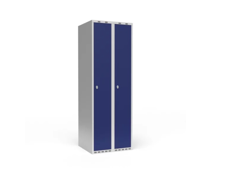Vaatekaappi 2x300 mm Suora katto 1 lokero korkeudella Sininen ovi Lukituskahva