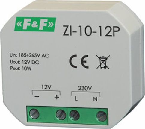 F&F strømforsyning 180–264V AC udgang 12V DC 0,83A 10W ZI-10-12P