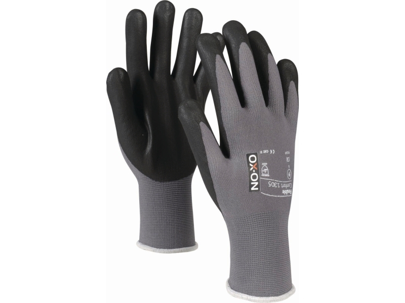 Arbejdshandsker OX-ON Flexible Comfort 1305, sort/grå, størrelse 8 - (12 par)