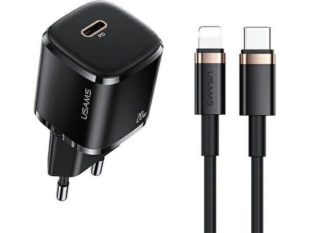 Usams Laidinis Įkroviklis 1Xusb-C T36 Mini 20W + Usb-C To Lightning Cable Juodos Spalvos Pd3.0 Fast Charging Xfkxlo