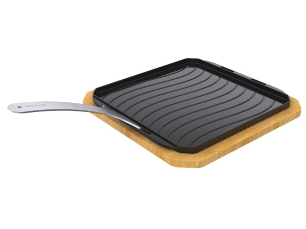 Cozze® Cast Iron Pan dobbeltsidig støpejernspanne med bambusbunn, 330 x 330 mm