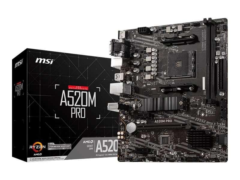 Msi A520m-A Pro, Amd, Sockel Am4, Amd Ryzen 3000 Series, Ddr4-Sdram, 64 Gb, Dimm