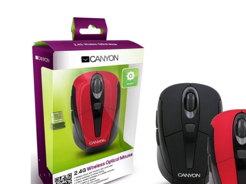 Canyon Cnr-Msow06r, Optisk, Rf Trådløst, 1600 Dpi, Sort, Rød