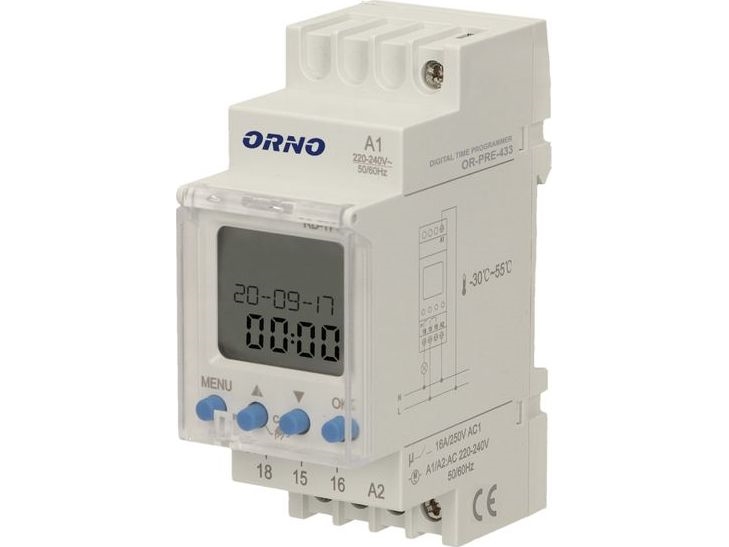 Orno Or-Pre-433 Din-Schienen-Zeitschaltuhr, Digital, 52 Programme, Tag/Woche/Impulszyklus,
