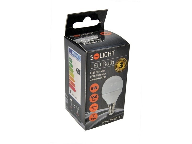 Solight Led Bulb, Miniglobe, 6W, E14, 3000K, 510Lm, White Design