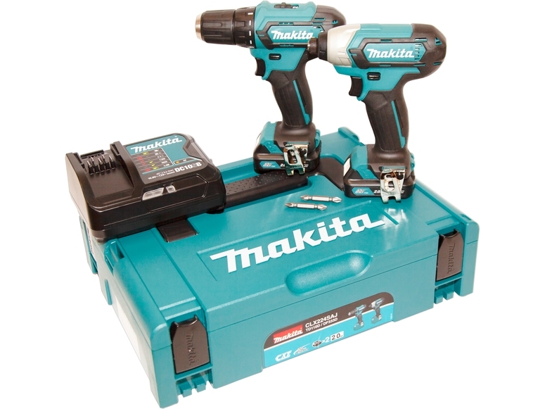 Makita CLX224SAJ, Eldriven skruvdragare, Pistolhandtag, Svart, Blå, Överbelastning, Batteri, 12 V