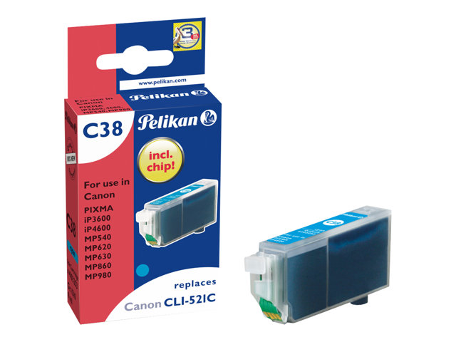 Pelikan C38 - Cyan - Kompatibel - Blækpatron (Alternativ Til: Canon Cli-521C) - For Canon Pixma Ip4700, Mp540, Mp550, Mp560, Mp620, Mp630, Mp640, Mp9