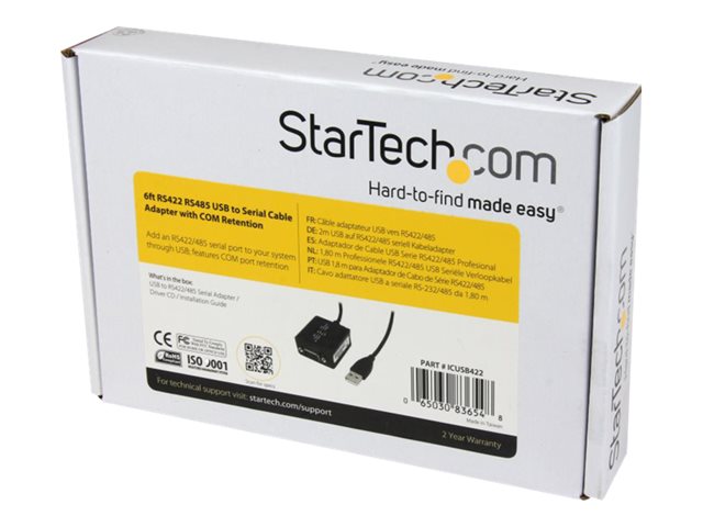 Startech.Com Usb 2.0 Auf Seriell Adapter Kabel (Com) - Usb Zu Rs422 / 485 Konverter 1,80M, Db9 M, Usb-A Fm, 1,8 M, Schwarz