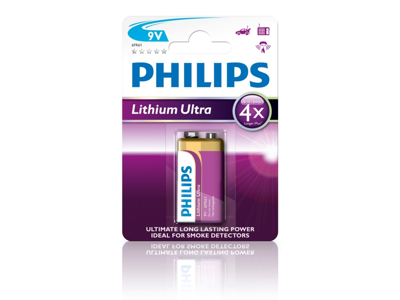 Philips Lithium Ultra Batteri 6FR61LB1A/10, Engångsbatteri, 9V, Litium, 9 V, 1 styck, Cd (kadmium), Hg (kvicksilver), Pb (bly) | EL Artiklar - Batteri - 9V batterier | GameStuff