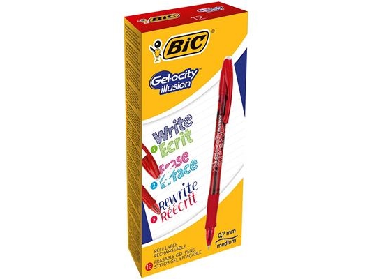 BIC Gel-ocity illusion, Gelpenna med kork, Röd, Röd, Ambidextrous, Medium, 0,3 mm | Skrivredskap - Kulspetspennor & Reservoarpennor - Kulspetspennor med tryckknapp | GameStuff