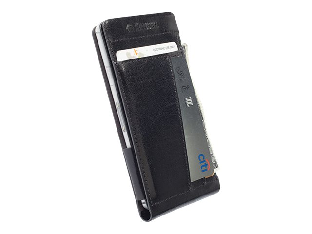 Krusell Kalmar WalletCase MfX - Lommebok for mobiltelefon - lær - svart - for Sony XPERIA Z3 Compact