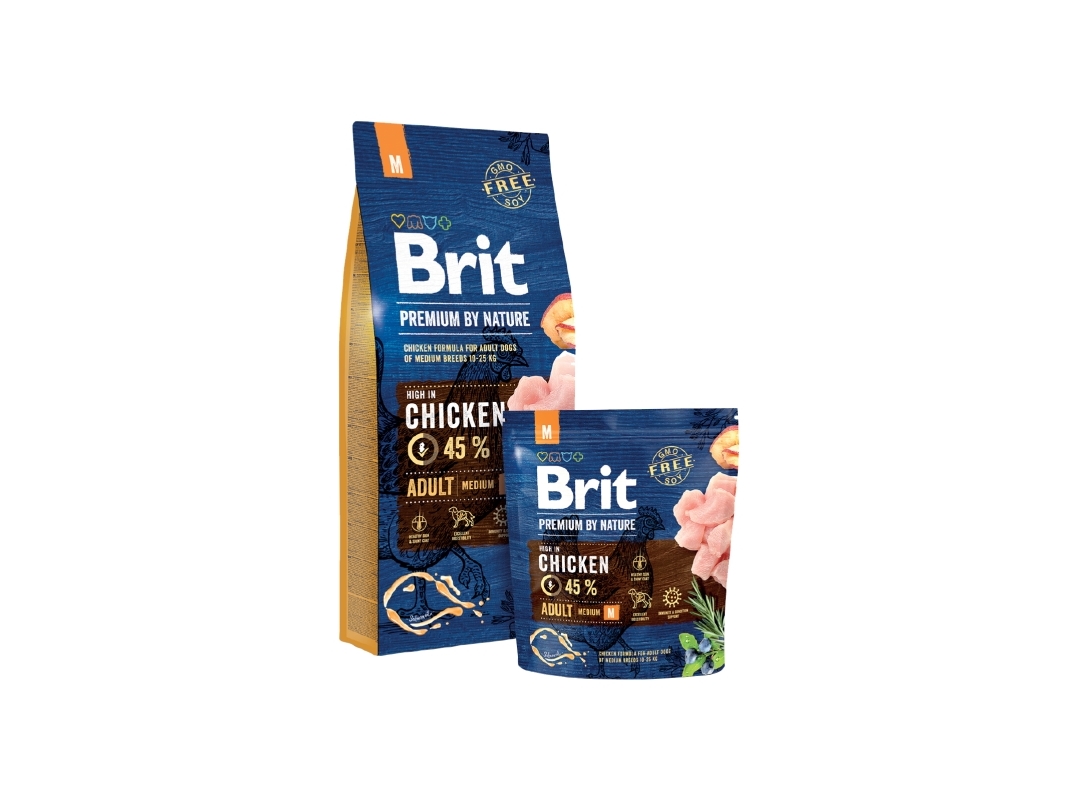 Brit Premium By Nature Adult M, Voksen, Medium (11 - 25 Kg), Æble, Kylling, Majs, 15 Kg