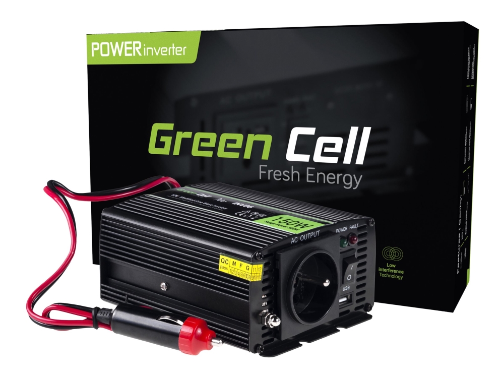 Green Cell - DC til AC inverter - 12 V - 150 Watt - sort