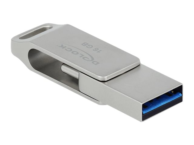 Delock Usb 5 Gbps Usb-C + Typ-A Speicherstick 64 Gb - Metallgehäuse, 64 Gb, Usb Type-A / Usb Type-C, 3.2 Gen 1 (3.1 Gen 1), 100 Mb/S, Drehring, Silbe