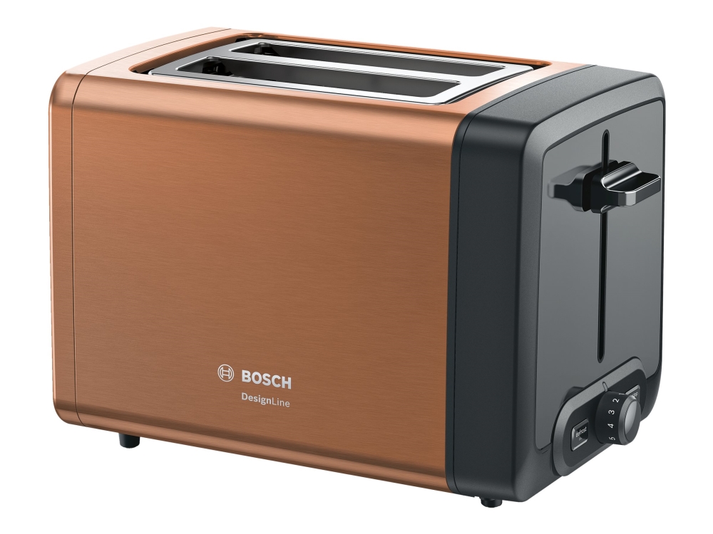 Bosch DesignLine Toaster TAT4P429 Effekt 970 W Antal stikkontakter 2 Husmateriale Rustfrit stål Kobber/jern