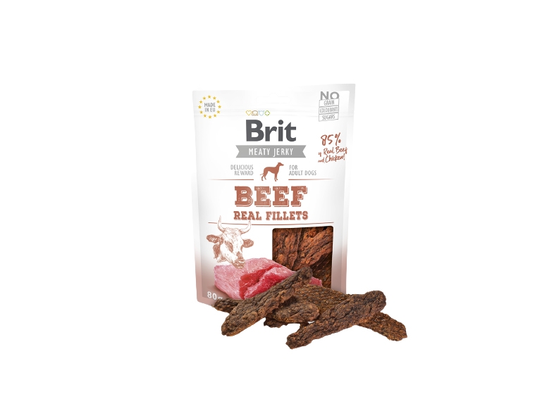 Brit Jerky Snack, Snacks, Hund, Adult (animal), Bøf, 80 g, Sukkerfri