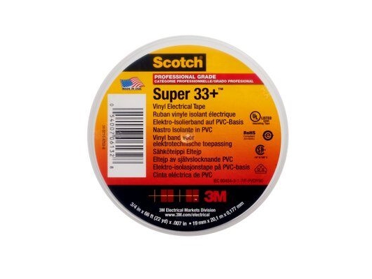 3M Scotch Super 33+ Sort Helårs Premium Kvalitet Isolations Vinyl Tape 19 Mm X 20 M, 0.18 Mm Tyk