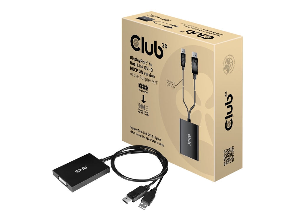 Club 3D - DisplayPort-/ DVI-adapter - dubbel länk - USB (endast ström), DisplayPort (hane) till DVI-D (hona) - DisplayPort 1.2a - 60 cm - USB-ström, aktiv | Datortillbehör - Kablar & adaptrar - Videokablar & adaptrar | GameStuff