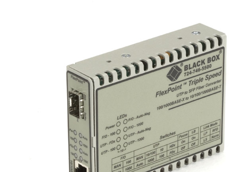 Black Box Lmc1017a-Sfp, 1000 Mbit/S, 1000Base-X, 100Base-Tx, 10Base-T, Gigabit Ethernet, 10,100,1000 Mbit/S, Sfp, Ledningsført