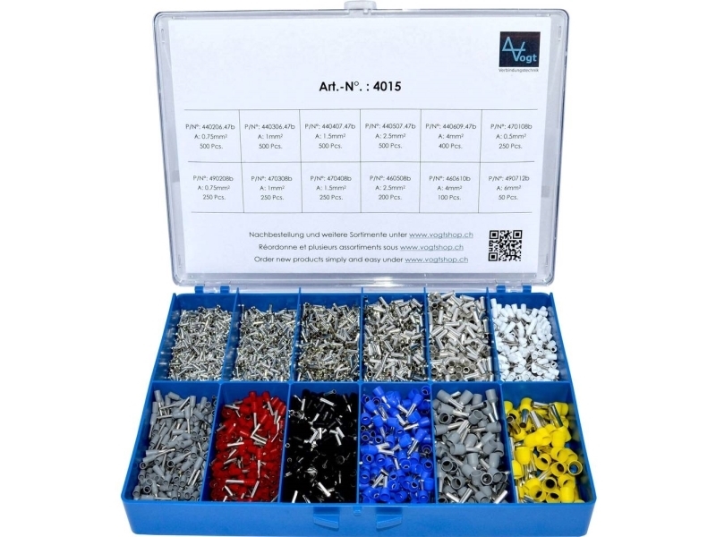 Vogt Verbindungstechnik Kabelschuh-Sortiment 0,5 Mm² / 6 Mm² Teilisoliert Silber, Weiß, Grau, Rot, Schwarz, Blau, Gelb 3650 Stk 4015